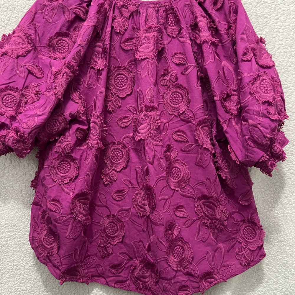 Chico's Embroidered Floral Magenta Blouse - Picture 2 of 4